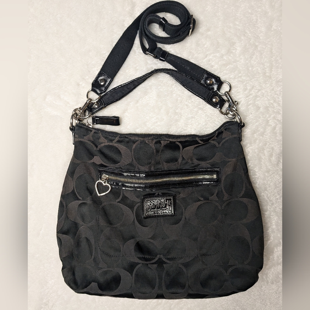 Coach Poppy black and brown women's shoulder bag with removable adjustable strap